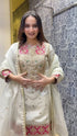 Ivory & Pink Handcrafted Embroidered Kurta Set with Sharara & Dupatta